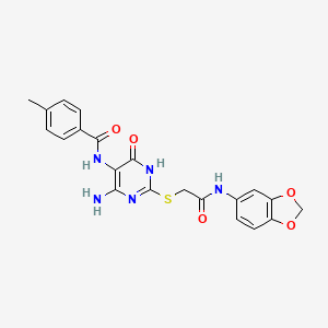 N-(4-amino-2-((2-(benzo[d][1,3]dioxol-5-ylamino)-2-oxoethyl)thio)-6-oxo-1,6-dihydropyrimidin-5-yl)-4-methylbenzamide