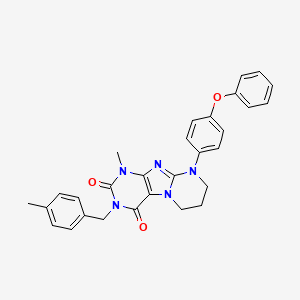 molecular formula C29H27N5O3 B14116377 1-methyl-3-(4-methylbenzyl)-9-(4-phenoxyphenyl)-6,7,8,9-tetrahydropyrimido[2,1-f]purine-2,4(1H,3H)-dione 