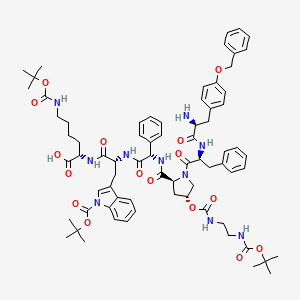 (2S)-2-[[(2R)-2-[[(2S)-2-[[(2S,4R)-1-[(2S)-2-[[(2S)-2-amino-3-(4-phenylmethoxyphenyl)propanoyl]amino]-3-phenylpropanoyl]-4-[2-[(2-methylpropan-2-yl)oxycarbonylamino]ethylcarbamoyloxy]pyrrolidine-2-carbonyl]amino]-2-phenylacetyl]amino]-3-[1-[(2-methylpropan-2-yl)oxycarbonyl]indol-3-yl]propanoyl]amino]-6-[(2-methylpropan-2-yl)oxycarbonylamino]hexanoic acid