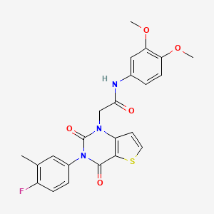 molecular formula C23H20FN3O5S B14116455 N-(3,4-dimethoxyphenyl)-2-[3-(4-fluoro-3-methylphenyl)-2,4-dioxo-3,4-dihydrothieno[3,2-d]pyrimidin-1(2H)-yl]acetamide 