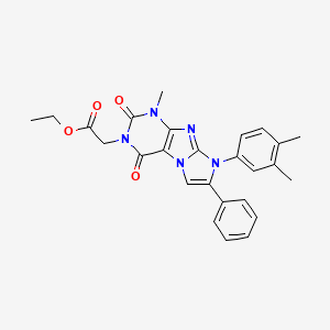 molecular formula C26H25N5O4 B14116561 ethyl 2-(8-(3,4-dimethylphenyl)-1-methyl-2,4-dioxo-7-phenyl-1H-imidazo[2,1-f]purin-3(2H,4H,8H)-yl)acetate 