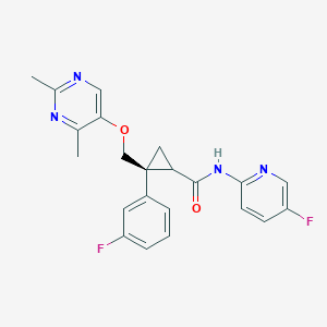 molecular formula C22H20F2N4O2 B14116677 (2S)-2-[(2,4-dimethylpyrimidin-5-yl)oxymethyl]-2-(3-fluorophenyl)-N-(5-fluoropyridin-2-yl)cyclopropane-1-carboxamide 