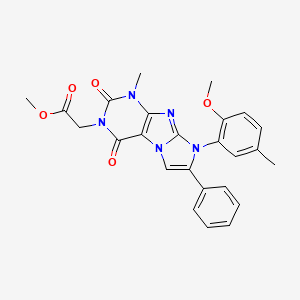 molecular formula C25H23N5O5 B14116689 methyl 2-(8-(2-methoxy-5-methylphenyl)-1-methyl-2,4-dioxo-7-phenyl-1H-imidazo[2,1-f]purin-3(2H,4H,8H)-yl)acetate 