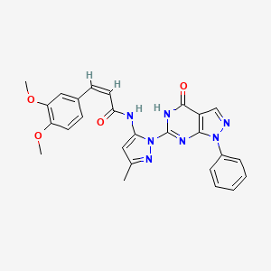 molecular formula C26H23N7O4 B14116758 (Z)-3-(3,4-dimethoxyphenyl)-N-(3-methyl-1-(4-oxo-1-phenyl-4,5-dihydro-1H-pyrazolo[3,4-d]pyrimidin-6-yl)-1H-pyrazol-5-yl)acrylamide 