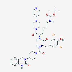 molecular formula C43H55Br2N9O7 B14116921 CarbaMic acid, [(5S)-5-[[(2R)-3-(3,5-dibroMo-4-hydroxyphenyl)-2-[[[4-(1,4-dihydro-2-oxo-3(2H)-quinazolinyl)-1-piperidinyl]carbonyl]aMino]-1-oxopropyl]aMino]-6-oxo-6-[4-(4-pyridinyl)-1-piperazinyl]hexyl]-, 1,1-diMethylethyl ester (9CI) 