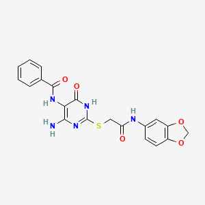 N-(4-amino-2-((2-(benzo[d][1,3]dioxol-5-ylamino)-2-oxoethyl)thio)-6-oxo-1,6-dihydropyrimidin-5-yl)benzamide