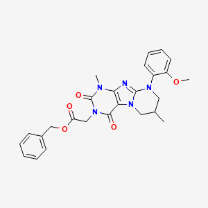 benzyl 2-(9-(2-methoxyphenyl)-1,7-dimethyl-2,4-dioxo-1,2,6,7,8,9-hexahydropyrimido[2,1-f]purin-3(4H)-yl)acetate