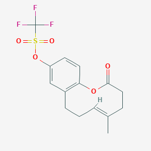 molecular formula C15H15F3O5S B14117199 Methanesulfonic acid, 1,1,1-trifluoro-, (5E)-3,4,7,8-tetrahydro-5-Methyl-2-oxo-2H-1-benzoxecin-10-yl ester 