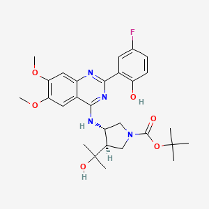 molecular formula C28H35FN4O6 B14117220 (3S,4R)-tert-butyl 3-((2-(5-fluoro-2-hydroxyphenyl)-6,7-dimethoxyquinazolin-4-yl)amino)-4-(2-hydroxypropan-2-yl)pyrrolidine-1-carboxylate 