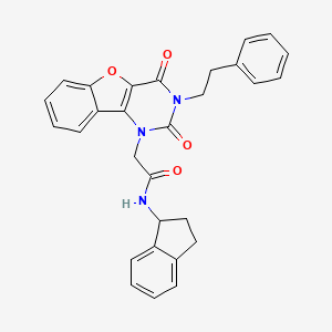 molecular formula C29H25N3O4 B14117248 N-(2,3-dihydro-1H-inden-1-yl)-2-[2,4-dioxo-3-(2-phenylethyl)-3,4-dihydro[1]benzofuro[3,2-d]pyrimidin-1(2H)-yl]acetamide 