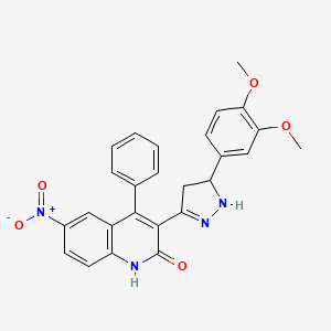 molecular formula C26H22N4O5 B14117388 3-(5-(3,4-dimethoxyphenyl)-4,5-dihydro-1H-pyrazol-3-yl)-6-nitro-4-phenylquinolin-2(1H)-one 