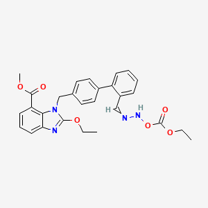 molecular formula C28H28N4O6 B14117438 1H-Benzimidazole-7-carboxylic acid, 2-ethoxy-1-[[2'-[[[(ethoxycarbonyl)oxy]amino]iminomethyl][1,1'-biphenyl]-4-yl]methyl]-, methyl ester 