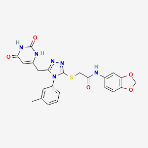 molecular formula C23H20N6O5S B14117484 N-(benzo[d][1,3]dioxol-5-yl)-2-((5-((2,6-dioxo-1,2,3,6-tetrahydropyrimidin-4-yl)methyl)-4-(m-tolyl)-4H-1,2,4-triazol-3-yl)thio)acetamide 