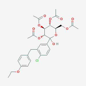 molecular formula C29H33ClO11 B14117692 (3R,4S,5R,6R)-6-(acetoxyMethyl)-2-(4-chloro-3-(4-ethoxybenzyl)phenyl)-2-hydroxytetrahydro-2H-pyran-3,4,5-triyl triacetate 