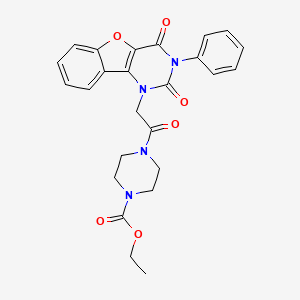 molecular formula C25H24N4O6 B14117953 ethyl 4-(2-(2,4-dioxo-3-phenyl-3,4-dihydrobenzofuro[3,2-d]pyrimidin-1(2H)-yl)acetyl)piperazine-1-carboxylate 