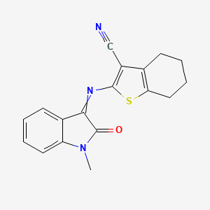 molecular formula C18H15N3OS B14118036 (E)-2-((1-methyl-2-oxoindolin-3-ylidene)amino)-4,5,6,7-tetrahydrobenzo[b]thiophene-3-carbonitrile 