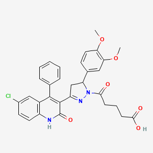 molecular formula C31H28ClN3O6 B14118908 5-(3-(6-chloro-2-oxo-4-phenyl-1,2-dihydroquinolin-3-yl)-5-(3,4-dimethoxyphenyl)-4,5-dihydro-1H-pyrazol-1-yl)-5-oxopentanoic acid 