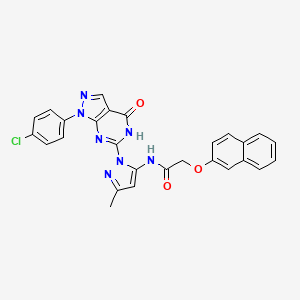 molecular formula C27H20ClN7O3 B14119021 N-(1-(1-(4-chlorophenyl)-4-oxo-4,5-dihydro-1H-pyrazolo[3,4-d]pyrimidin-6-yl)-3-methyl-1H-pyrazol-5-yl)-2-(naphthalen-2-yloxy)acetamide 