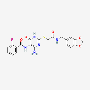 N-(4-amino-2-((2-((benzo[d][1,3]dioxol-5-ylmethyl)amino)-2-oxoethyl)thio)-6-oxo-1,6-dihydropyrimidin-5-yl)-2-fluorobenzamide