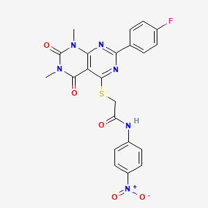 molecular formula C22H17FN6O5S B14119494 2-[7-(4-fluorophenyl)-1,3-dimethyl-2,4-dioxopyrimido[4,5-d]pyrimidin-5-yl]sulfanyl-N-(4-nitrophenyl)acetamide 