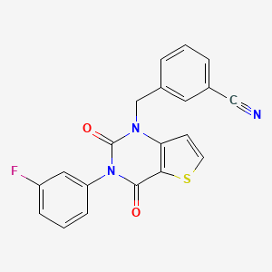 molecular formula C20H12FN3O2S B14120376 3-{[3-(3-fluorophenyl)-2,4-dioxo-3,4-dihydrothieno[3,2-d]pyrimidin-1(2H)-yl]methyl}benzonitrile 