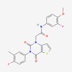 molecular formula C22H17F2N3O4S B14120404 N-(3-fluoro-4-methoxyphenyl)-2-[3-(4-fluoro-3-methylphenyl)-2,4-dioxo-3,4-dihydrothieno[3,2-d]pyrimidin-1(2H)-yl]acetamide 