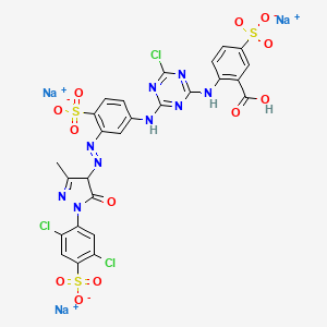 Trisodium hydrogen 2-((4-chloro-6-((3-((1-(2,5-dichloro-4-sulphonatophenyl)-4,5-dihydro-3-methyl-5-oxo-1H-pyrazol-4-yl)azo)-4-sulphonatophenyl)amino)-1,3,5-triazin-2-yl)amino)-5-sulphonatobenzoate