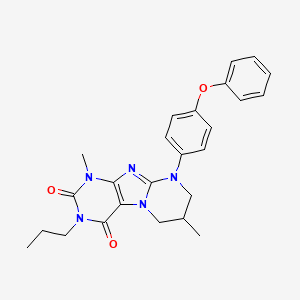 molecular formula C25H27N5O3 B14120651 1,7-dimethyl-9-(4-phenoxyphenyl)-3-propyl-6,7,8,9-tetrahydropyrimido[2,1-f]purine-2,4(1H,3H)-dione 