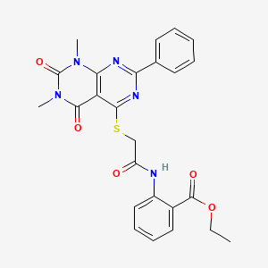 molecular formula C25H23N5O5S B14120874 Ethyl 2-(2-((6,8-dimethyl-5,7-dioxo-2-phenyl-5,6,7,8-tetrahydropyrimido[4,5-d]pyrimidin-4-yl)thio)acetamido)benzoate 