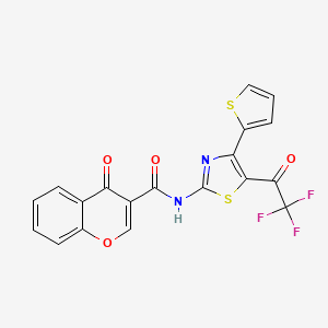 4-oxo-N-[4-thiophen-2-yl-5-(2,2,2-trifluoroacetyl)-1,3-thiazol-2-yl]chromene-3-carboxamide