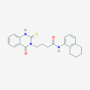 molecular formula C22H23N3O2S B14120941 4-(4-oxo-2-sulfanylidene-1H-quinazolin-3-yl)-N-(5,6,7,8-tetrahydronaphthalen-1-yl)butanamide 