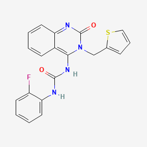 molecular formula C20H15FN4O2S B14121068 (E)-1-(2-fluorophenyl)-3-(2-oxo-3-(thiophen-2-ylmethyl)-2,3-dihydroquinazolin-4(1H)-ylidene)urea 