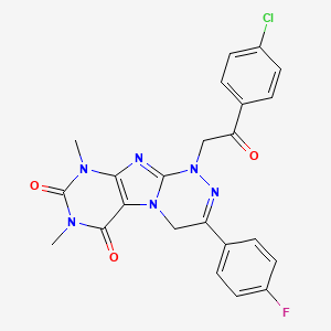 molecular formula C23H18ClFN6O3 B14121101 1-(2-(4-chlorophenyl)-2-oxoethyl)-3-(4-fluorophenyl)-7,9-dimethyl-7,9-dihydro-[1,2,4]triazino[3,4-f]purine-6,8(1H,4H)-dione 