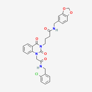 molecular formula C29H27ClN4O6 B14121131 N-(1,3-benzodioxol-5-ylmethyl)-4-[1-{2-[(2-chlorobenzyl)amino]-2-oxoethyl}-2,4-dioxo-1,4-dihydroquinazolin-3(2H)-yl]butanamide 