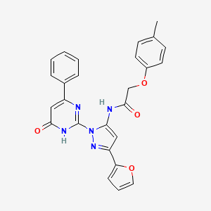 molecular formula C26H21N5O4 B14121160 N-(3-(furan-2-yl)-1-(6-oxo-4-phenyl-1,6-dihydropyrimidin-2-yl)-1H-pyrazol-5-yl)-2-(p-tolyloxy)acetamide 