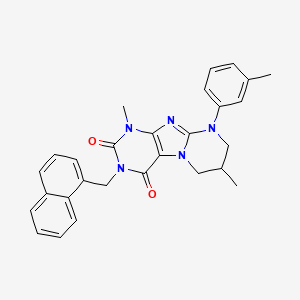 molecular formula C28H27N5O2 B14121278 1,7-dimethyl-9-(3-methylphenyl)-3-(naphthalen-1-ylmethyl)-7,8-dihydro-6H-purino[7,8-a]pyrimidine-2,4-dione 