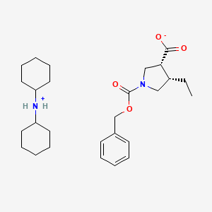 molecular formula C27H42N2O4 B14121289 dicyclohexylazanium;(3R,4S)-4-ethyl-1-phenylmethoxycarbonylpyrrolidine-3-carboxylate 