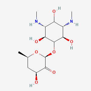 molecular formula C14H26N2O7 B14121362 (2~{S},4~{S},6~{R})-2-[(2~{S},3~{R},5~{S},6~{R})-3,5-bis(methylamino)-2,4,6-tris(oxidanyl)cyclohexyl]oxy-6-methyl-4-oxidanyl-oxan-3-one 