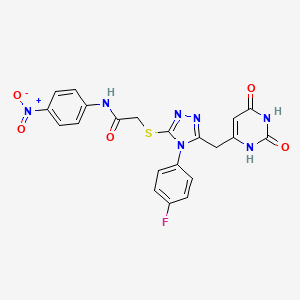 molecular formula C21H16FN7O5S B14121422 2-((5-((2,6-dioxo-1,2,3,6-tetrahydropyrimidin-4-yl)methyl)-4-(4-fluorophenyl)-4H-1,2,4-triazol-3-yl)thio)-N-(4-nitrophenyl)acetamide 