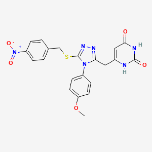 molecular formula C21H18N6O5S B14121750 6-((4-(4-methoxyphenyl)-5-((4-nitrobenzyl)thio)-4H-1,2,4-triazol-3-yl)methyl)pyrimidine-2,4(1H,3H)-dione 