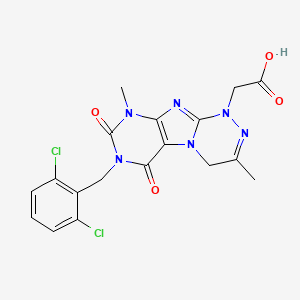 molecular formula C18H16Cl2N6O4 B14122430 2-[7-[(2,6-dichlorophenyl)methyl]-3,9-dimethyl-6,8-dioxo-4H-purino[8,7-c][1,2,4]triazin-1-yl]acetic acid CAS No. 923213-52-9