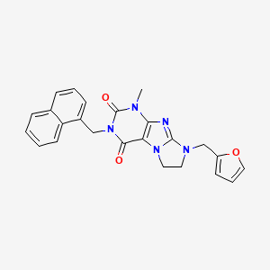 molecular formula C24H21N5O3 B14122472 8-(2-Furylmethyl)-1-methyl-3-(naphthylmethyl)-1,3,5-trihydroimidazolidino[1,2-h]purine-2,4-dione 