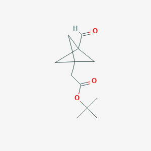 molecular formula C12H18O3 B1412265 三环[1.1.1]戊烷-1-乙酸，3-甲酰基，1,1-二甲基乙酯 CAS No. 1113001-80-1
