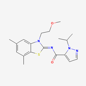 molecular formula C19H24N4O2S B14122656 (E)-1-isopropyl-N-(3-(2-methoxyethyl)-5,7-dimethylbenzo[d]thiazol-2(3H)-ylidene)-1H-pyrazole-5-carboxamide CAS No. 1211876-27-5