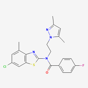 N-(6-chloro-4-methylbenzo[d]thiazol-2-yl)-N-(2-(3,5-dimethyl-1H-pyrazol-1-yl)ethyl)-4-fluorobenzamide