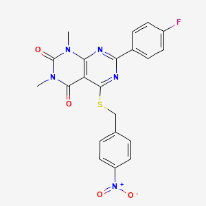 molecular formula C21H16FN5O4S B14123575 7-(4-Fluorophenyl)-1,3-dimethyl-5-[(4-nitrophenyl)methylsulfanyl]pyrimido[4,5-d]pyrimidine-2,4-dione 