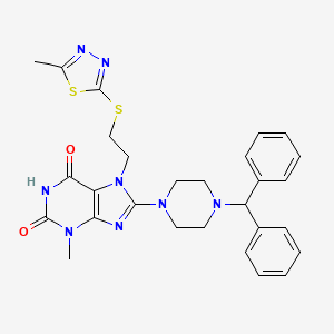 molecular formula C28H30N8O2S2 B14123640 8-(4-Benzhydrylpiperazin-1-yl)-3-methyl-7-[2-[(5-methyl-1,3,4-thiadiazol-2-yl)sulfanyl]ethyl]purine-2,6-dione 