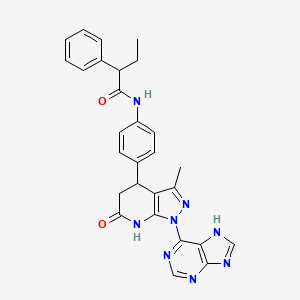 molecular formula C28H26N8O2 B14123657 N-{4-[6-hydroxy-3-methyl-1-(9H-purin-6-yl)-4,5-dihydro-1H-pyrazolo[3,4-b]pyridin-4-yl]phenyl}-2-phenylbutanamide 