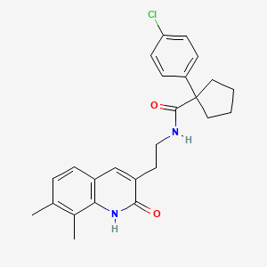 molecular formula C25H27ClN2O2 B14123767 1-(4-chlorophenyl)-N-(2-(7,8-dimethyl-2-oxo-1,2-dihydroquinolin-3-yl)ethyl)cyclopentanecarboxamide 