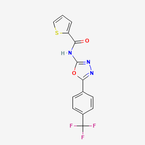 molecular formula C14H8F3N3O2S B14124178 N-(5-(4-(trifluoromethyl)phenyl)-1,3,4-oxadiazol-2-yl)thiophene-2-carboxamide CAS No. 1173048-55-9